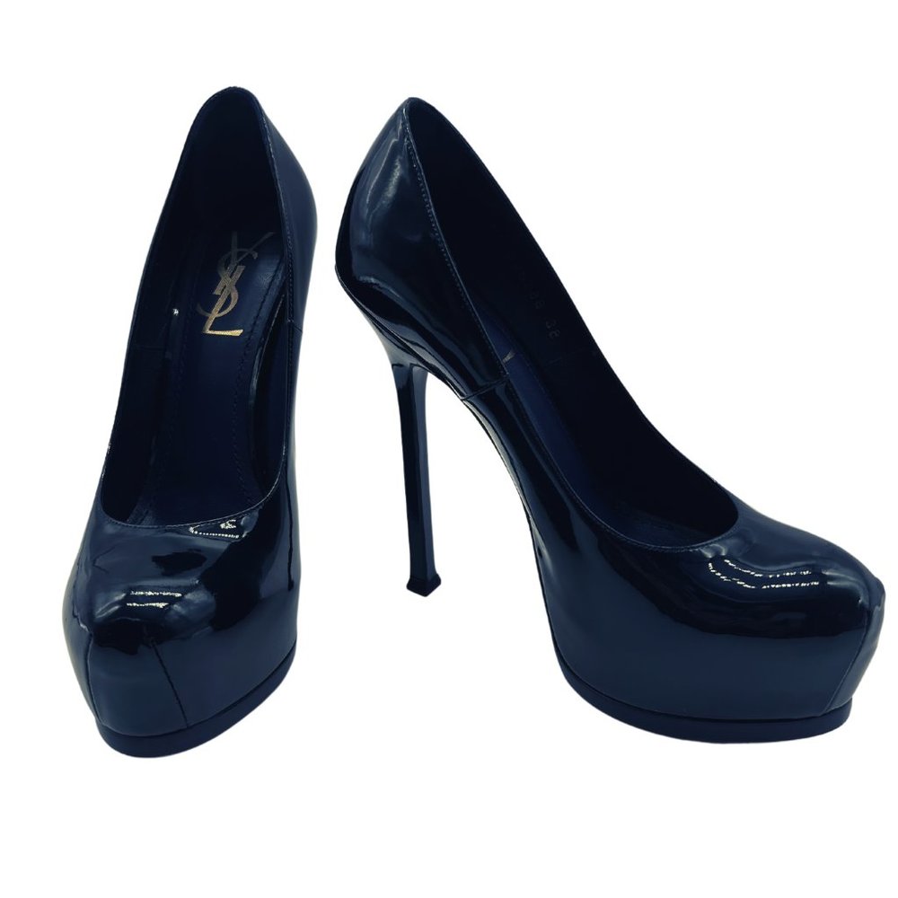 Yves Saint Laurent Tribute 105 Patent Leather Pumps in Tecnorefex Marine Blue